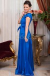 Rochie de seara Chloe din bumbac satinat albastru cu funda decorativa